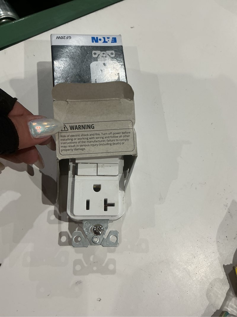 Condition photo showing As Is for eaton 20-amp 125-volt gfci residential decorator outlet, white
