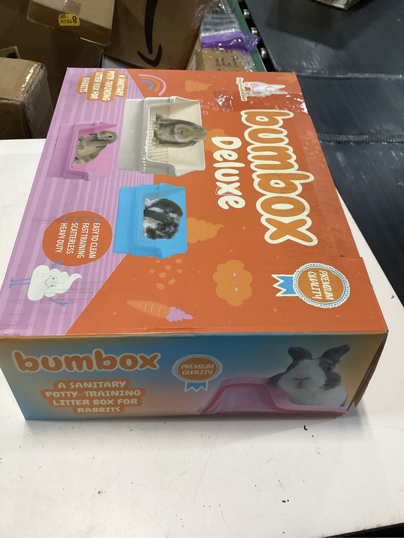 Condition photo showing New/Like New for hoppscotch.bun bumbox deluxe rabbit litter box, extra large 21.45" training cage with toilet tray for small animals, pink x-large pink