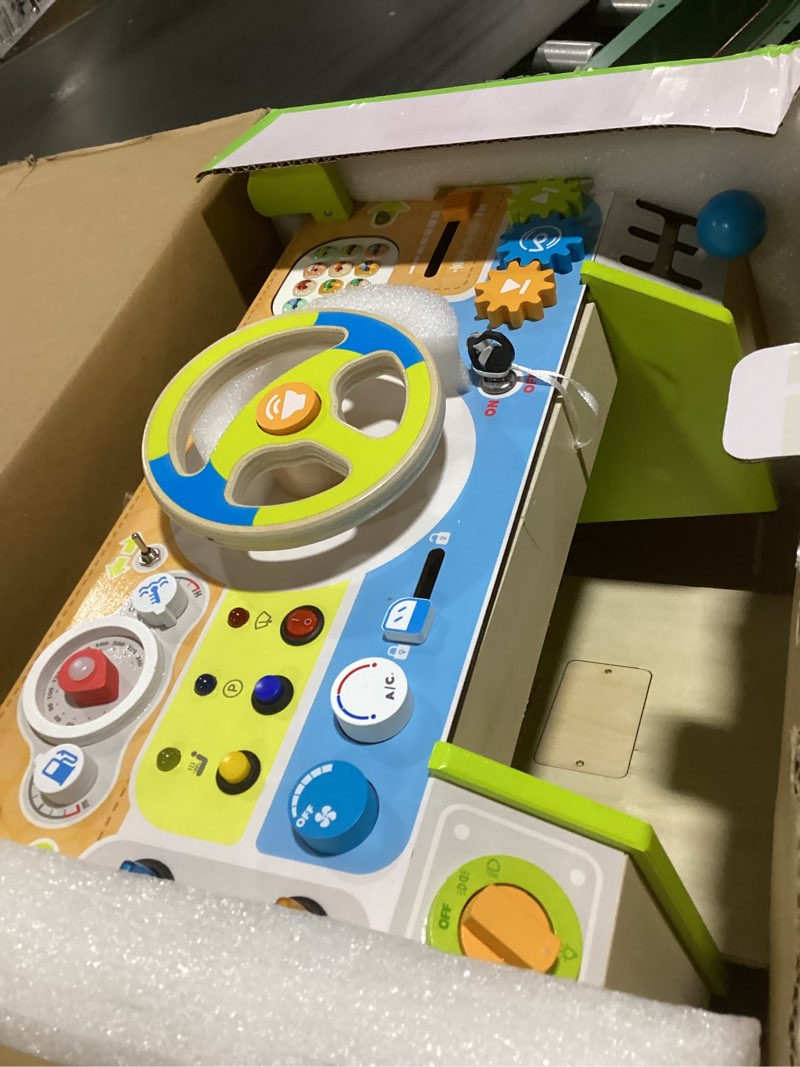 Condition photo showing Good Condition for montessori busy board car steering wheel toy for toddlers 1-3, wooden sensory activity board with light sound, educational toys for fine motor skills, birthday gift for boys girls