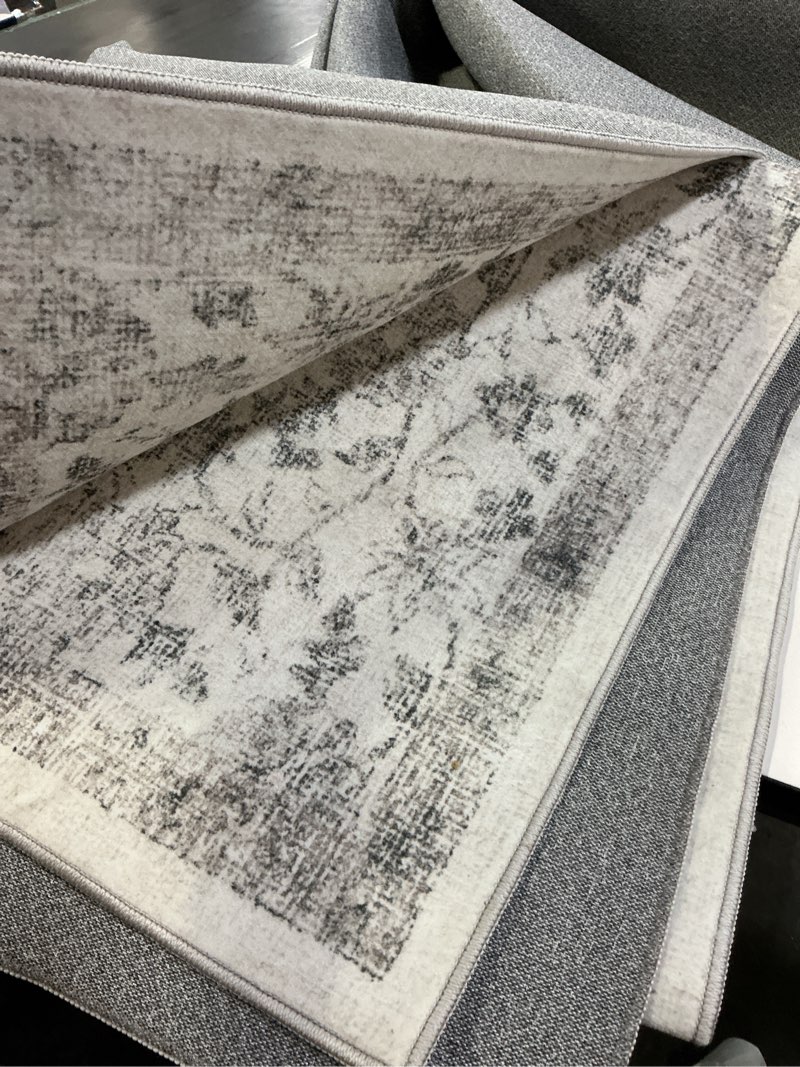 Condition photo showing Good Condition for area rugs 5x7 living room rug, washable vintage boho floral rugs non slip soft low pile distressed rug stain resistant indoor carpet for bedroom nursery kitchen dining room office light grey light grey 5' x 7' (rectangular)