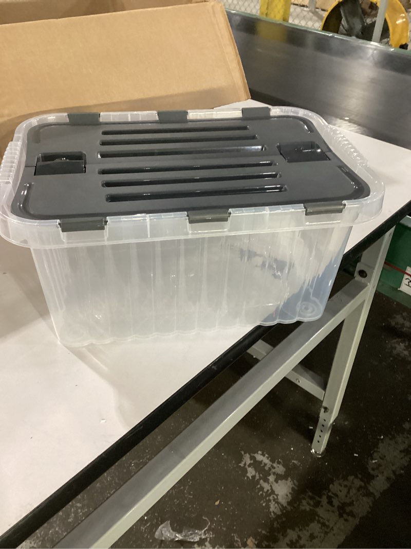 Condition photo showing Good Condition for Superio Clear Storage Container with Lid, 10.5 Quart, Hinged Lid Storage Tote, Organizer Box for Closet, Home, Dorm 1 Pack