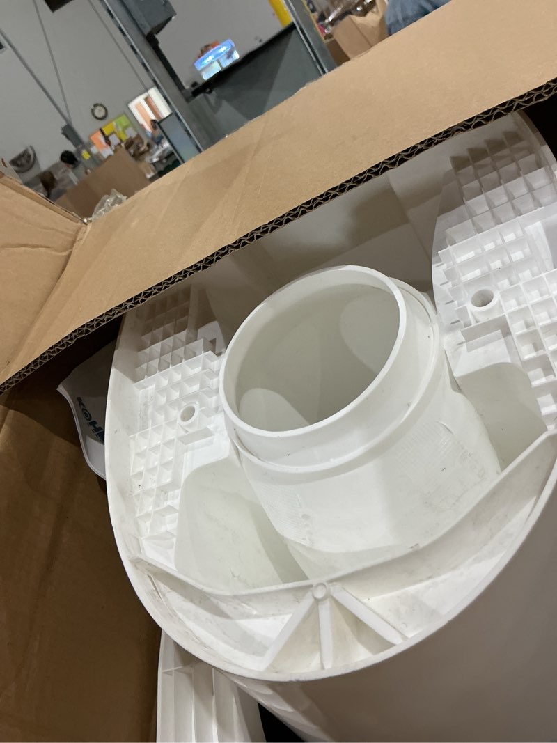 Condition photo showing As Is for kohree rv toilet, 18.5” residential height, soft close seat & cover, deeper bowl & longer seat, efficient gravity flush system, foot pedal operation, universal fit for rv motorhomes campers, white