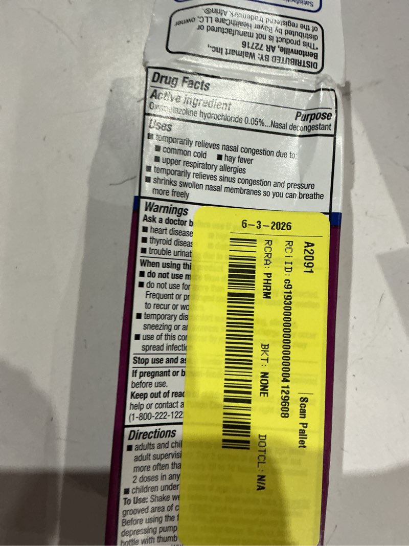 Condition photo showing As Is for no drip nasal spray, oxymetazoline hcl, pump mist, 12 hour nasal decongestant, 1 ounce