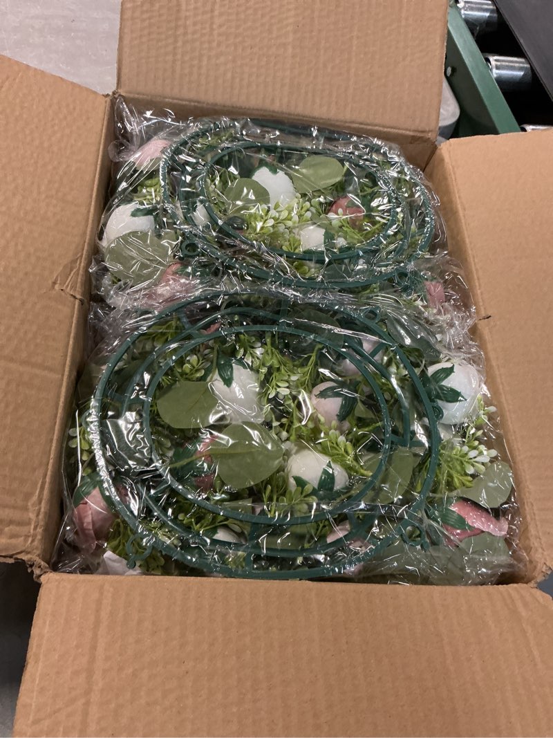 Condition photo showing As Is for NUPTIO Artificial Flowers Candle Rings: 6 Pcs 14 inch Diam Large Dusty Rose & White Fake Roses Wreath Wedding Centerpieces for Tables Spring Summer Wreath for Front Door Weddings Party Bouquet Decor