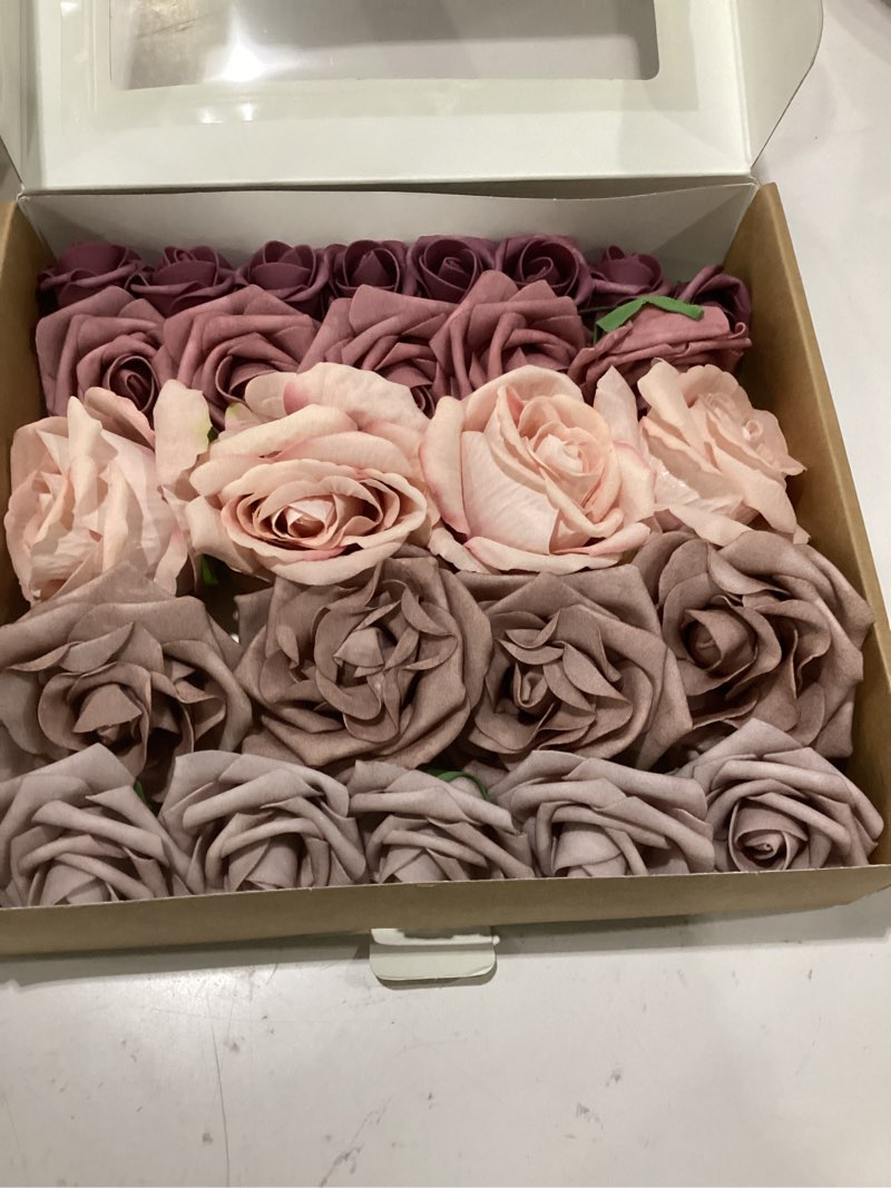 Condition photo showing New/Like New for ling's moment roses artificial flowers ombre box set - realistic fake roses with stem for diy wedding centerpieces bouquets decorations