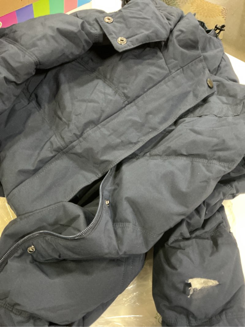 Condition photo showing As Is for Wantdo Women's Parka Winter Coat Warm Fall Jacket Puffer Jacket with Hood Navy (Size L )