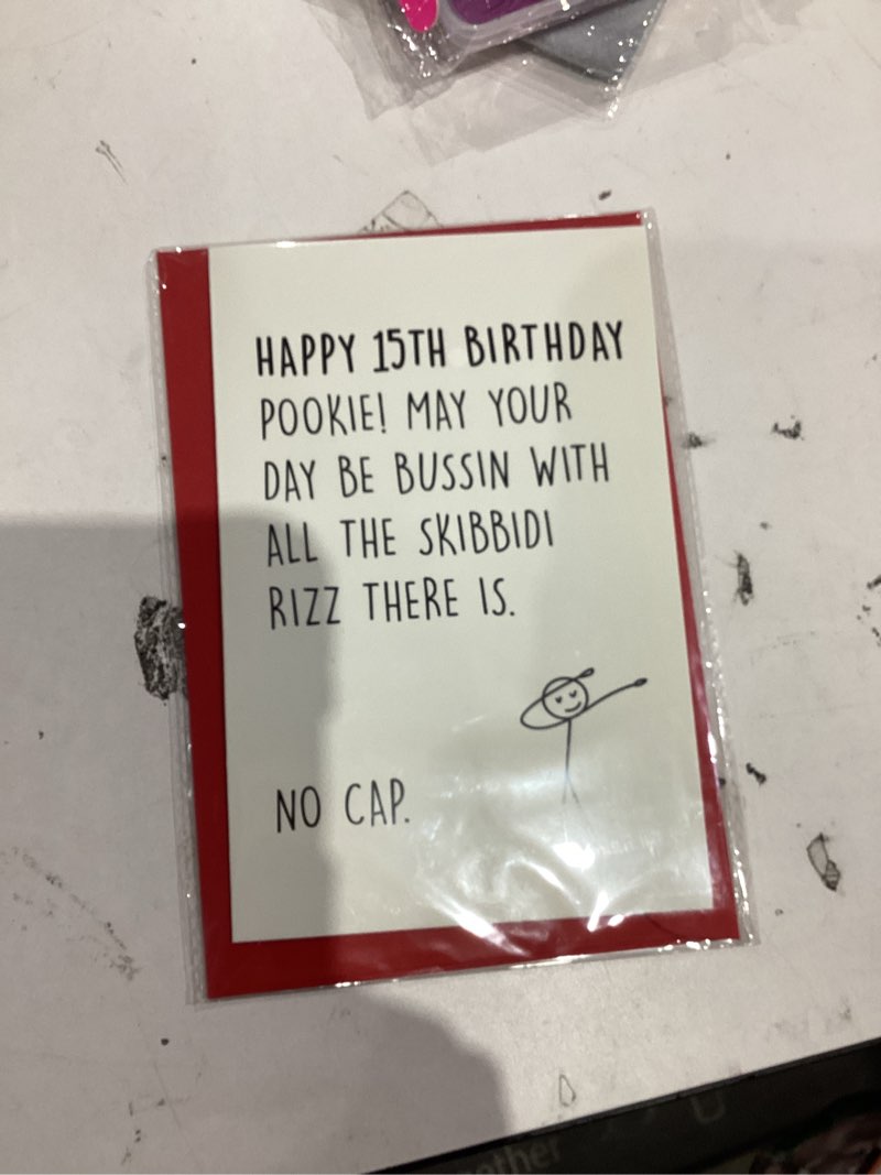 Condition photo showing New/Like New for 15th Birthday Card for Boy Girl: Gift Idea for a 15 Year Old, Hilarious Meme Card with Cool Gen Z Slang Meme-Inspired Design for Teens, Makes a Great Party Decoration for Son, Daughter, Nephew, Niece