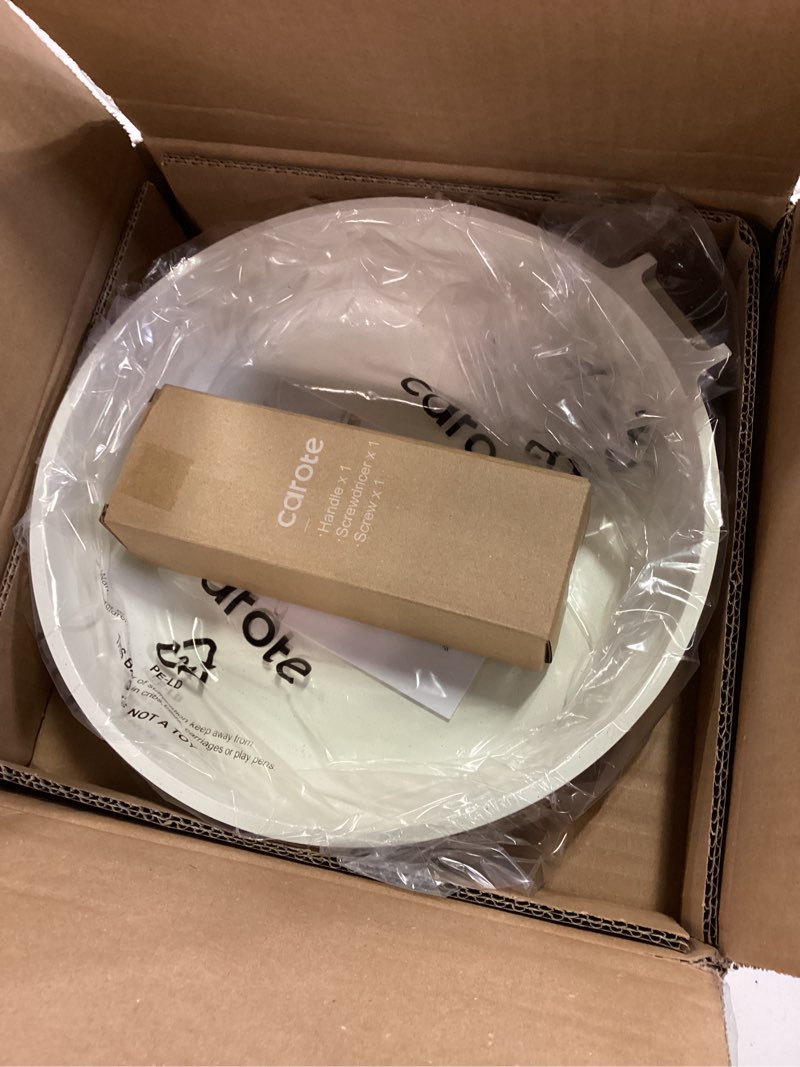 Condition photo showing Good Condition for CAROTE Non Stick Frying Pan Skillet, Omelet Pan, Healthy Non Toxic Granite Chef Pan, Induction Compatible Egg Frying Pan with Heat-Resistant Handle, PFOA-Free,Cream White, 10" Cream White 10"