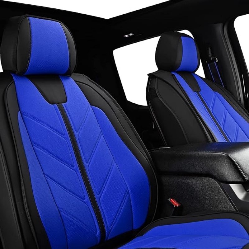 Pickup Seats Covers Compatible with Toyota Tacoma 2005-2023 SR SR5 TRD Off-Road TRD Pro TRD Sport Trall Special Edition Faux Leather(2 Pieces Blue_Line)