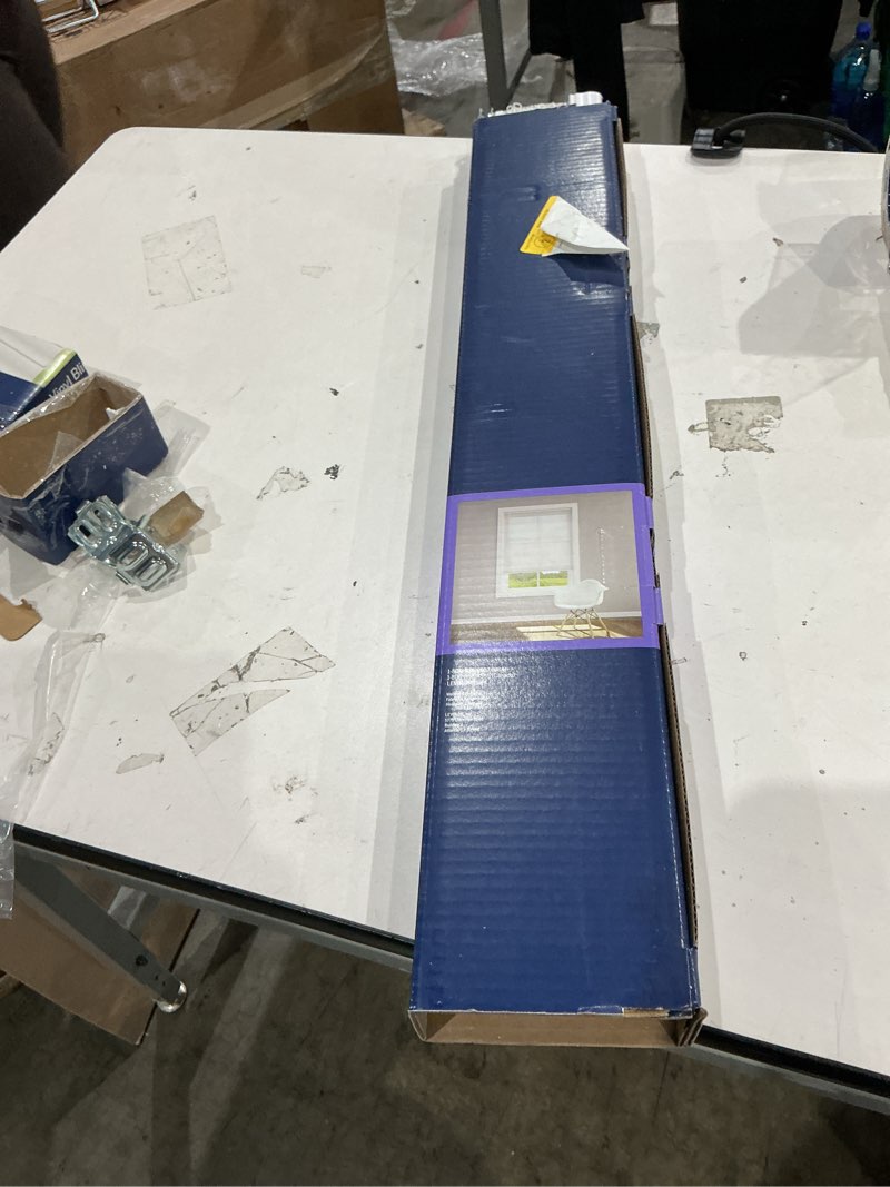 Condition photo showing As Is for levolor trim+go 1-in slat width 43-in x 72-in cordless white vinyl room darkening full-view standard mini blinds