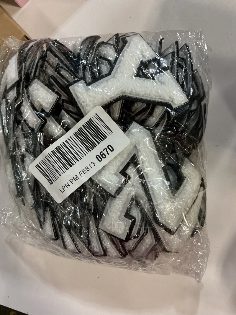 Condition photo showing New/Like New for WILLBOND 104 Pieces Iron On Letters Chenille Letter Patches 3.1inches A-Z Alphabet Patches for Clothing Preppy Sew Embroidered Repair Fabric Jacket Jeans Bag(White with Black Edges)
