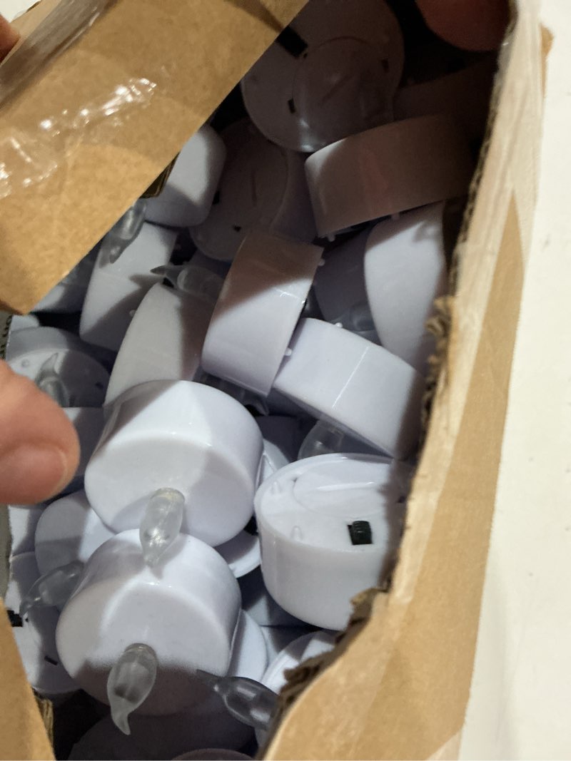 Condition photo showing Good Condition for battery operated led tea lights :100 pack flameless led flickering candles long lasting 200+ hours electric candle in warm white ideal for party, wedding, birthday, gifts and home decoration 100pack warm white
