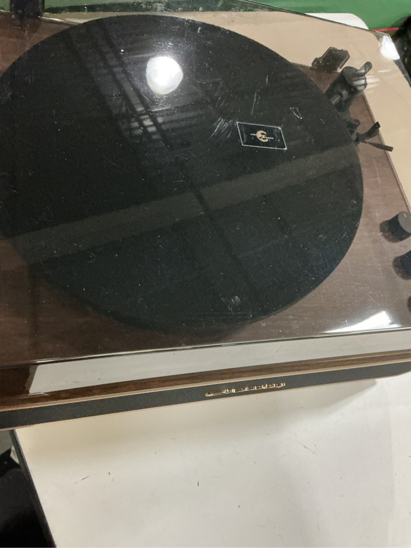 Condition photo showing As Is for crosley cr6046a-wagl stave 2-speed bluetooth record player turntable with built-in speakers, walnut