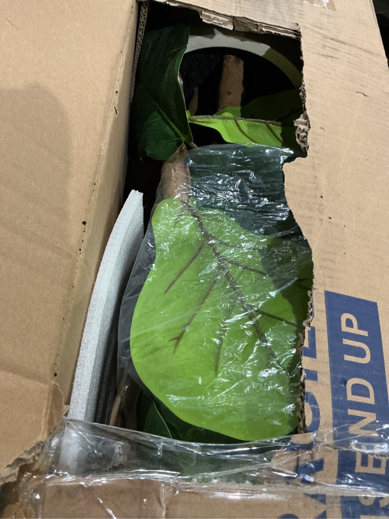 Condition photo showing Good Condition for artificial fiddle leaf fig tree 6ft with white tall planter-large faux tree tall fake floor plant in pot,artificial plants indoor for home office living room décor(lyrata 6ft)