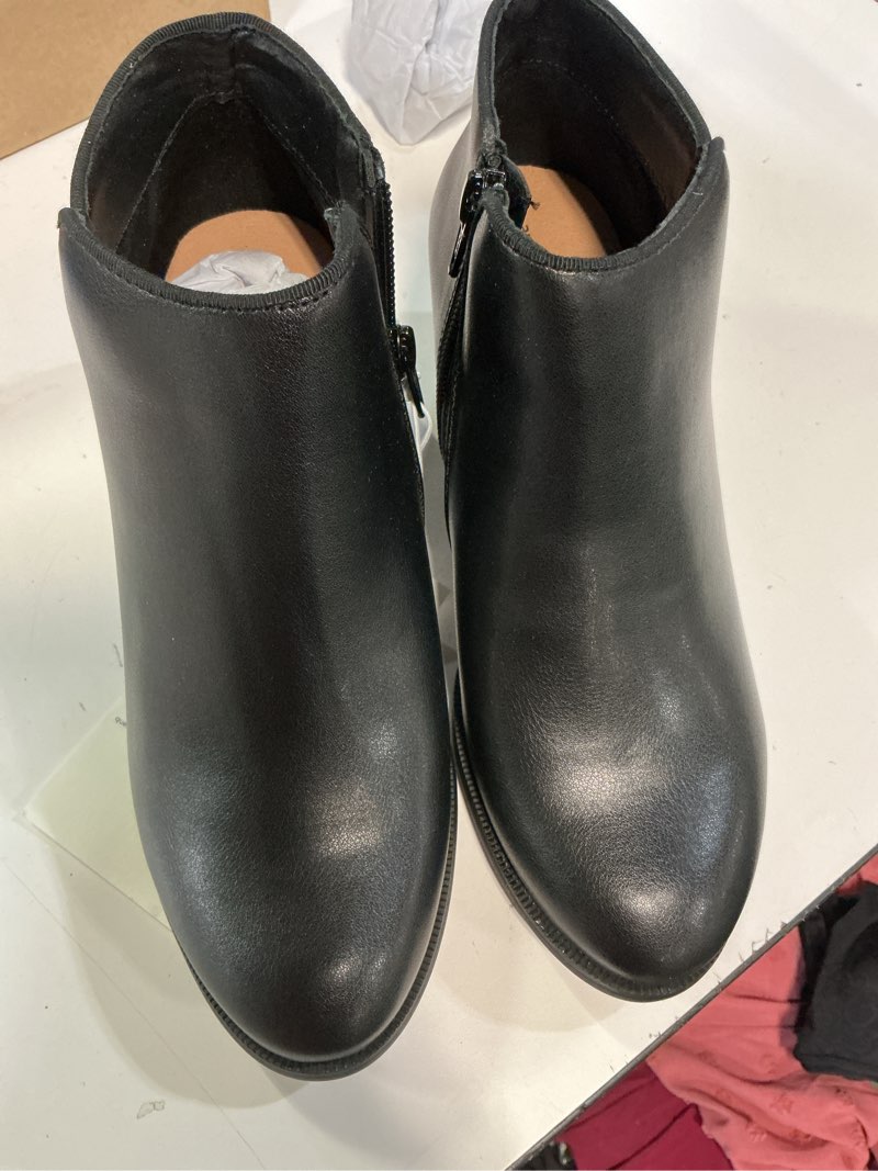 Condition photo showing Good Condition for essentials style & co. womens mixed media faux leather ankle boots black 5 medium (b,m)