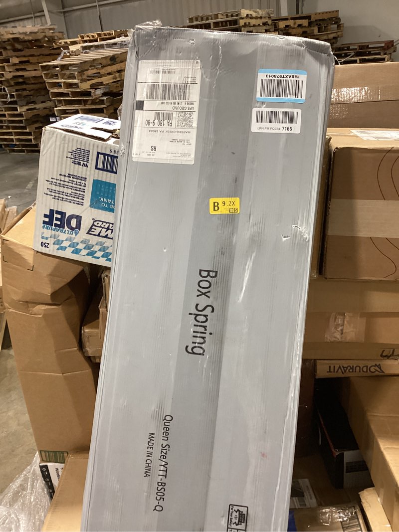Condition photo showing As Is for queen size 5 inch box spring - heavy duty metal mattress foundation (2500lbs capacity), noise-free, easy assembly with removable fabric cover 5 inch queen