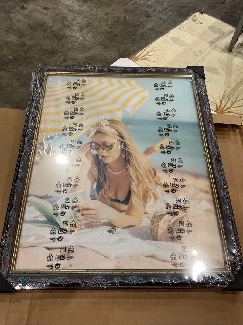 Condition photo showing Good Condition for 16x20 wood frame brown blue, vintage 20x16in floral picture frames, 16 x 20inch gallery photo pic display with hd plexiglass, 1.4in widen 1in thick, horizontal vertical wall display brown 16x20