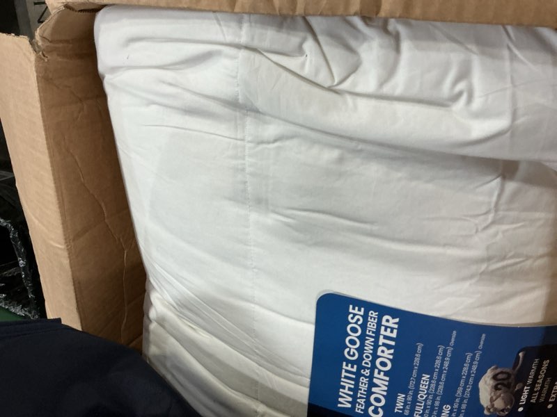 Condition photo showing As Is for serta goose feather down fiber cotton comforter king size - 100% cotton duvet insert - hotel luxury hypoallergenic bedding comforter all season medium warmth 106 x 90 inch white king all season
