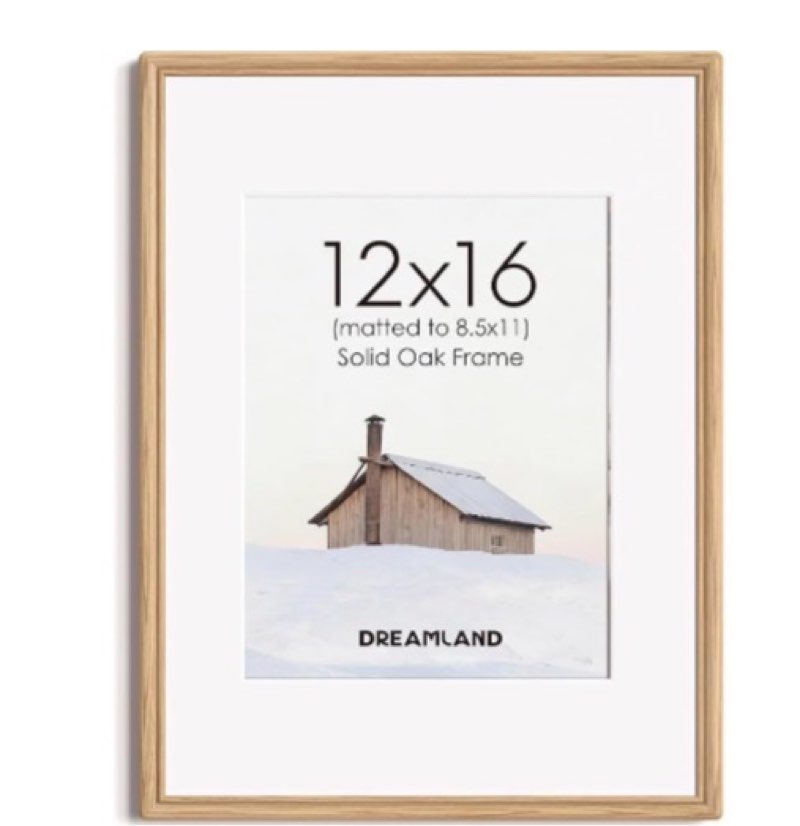 dreamland 12x16 picture frames for wall, 12x16 solid oak wood frame matted to 8.5x11, 12 by 16 wood frames with tempered real glass, rustic 12 x 16 frames for home decor