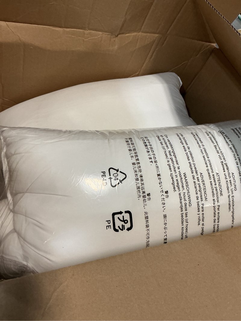 Condition photo showing As Is for amazon basics down alternative bed pillows, medium density for back and side sleepers, king, 2-pack, white, 36 in l x 20 in w king (pack of 2) medium pillow
