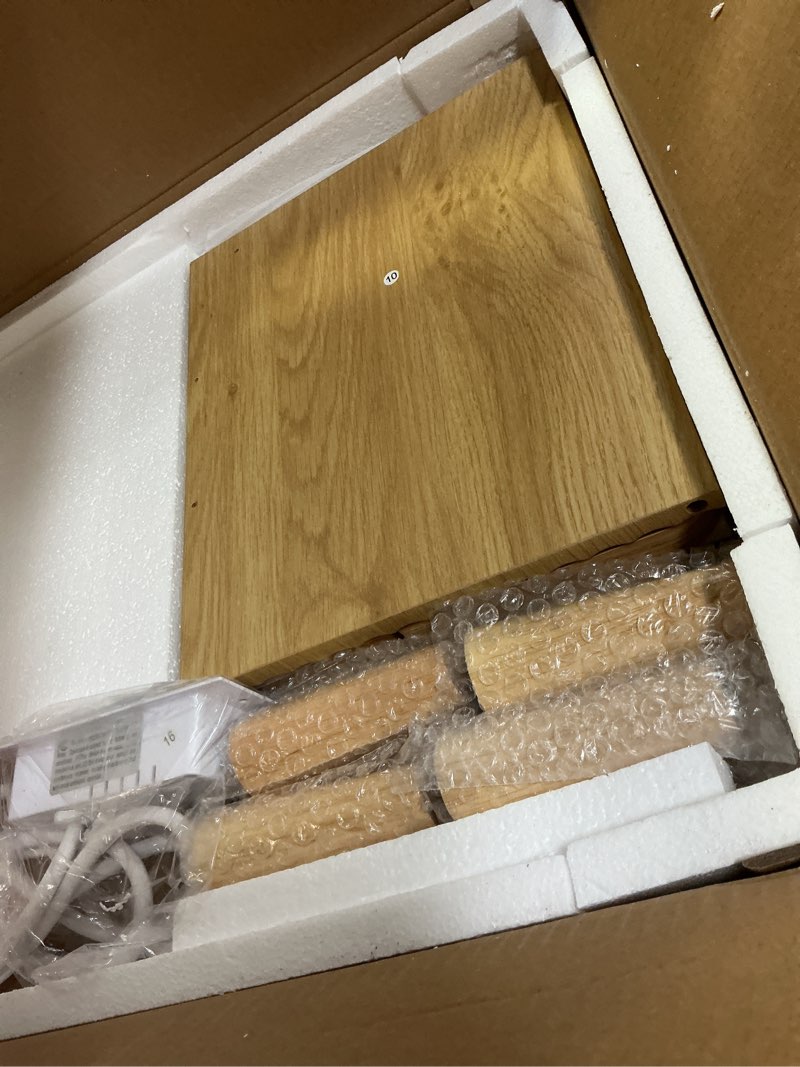 Condition photo showing New/Like New for Huuger Narrow End Table with Charging Station, USB-C Port, Fluted Nightstand with Storage Cabinet, Back Rack, Side Table for Small Spaces, 13.4 × 23.6 Inch Night Stand with Storage, Natural 1 Natural Wood