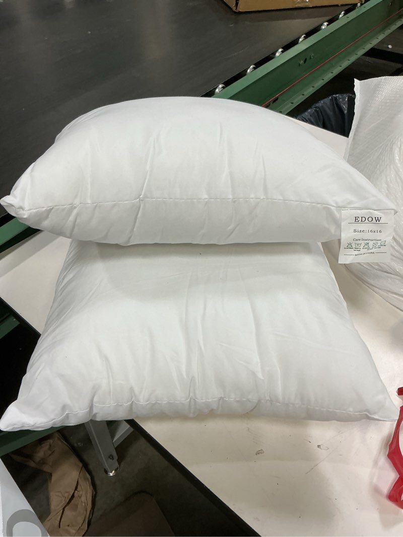 Condition photo showing Good Condition for edow throw pillow inserts, set of 2 lightweight down alternative polyester pillow, couch cushion, sham stuffer, machine washable. (white, 18x18)