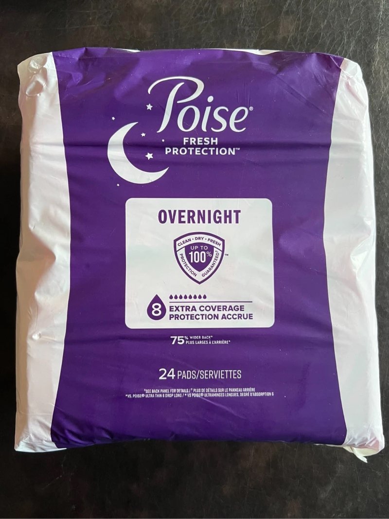 poise overnight pads fresh protection extra coverage wider 8 drops 24ct *sealed*