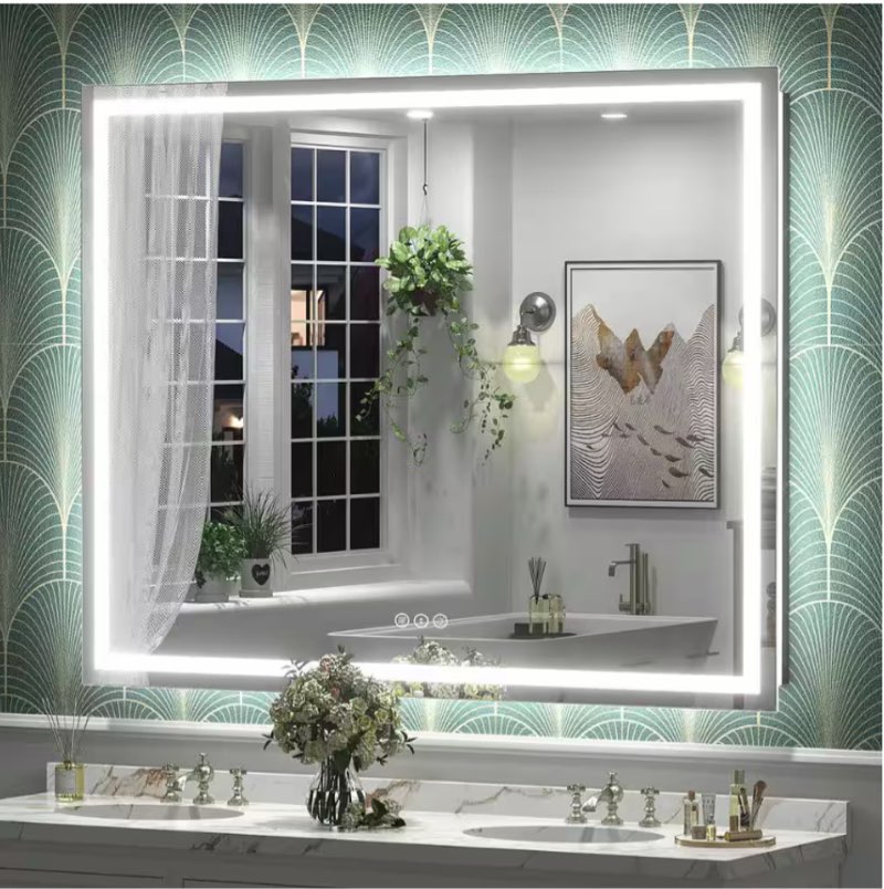 51 in. W x 40 in. H Rectangular Frameless Front and Back LED Lighted Anti-Fog Tempered Glass Wall Bathroom Vanity Mirror