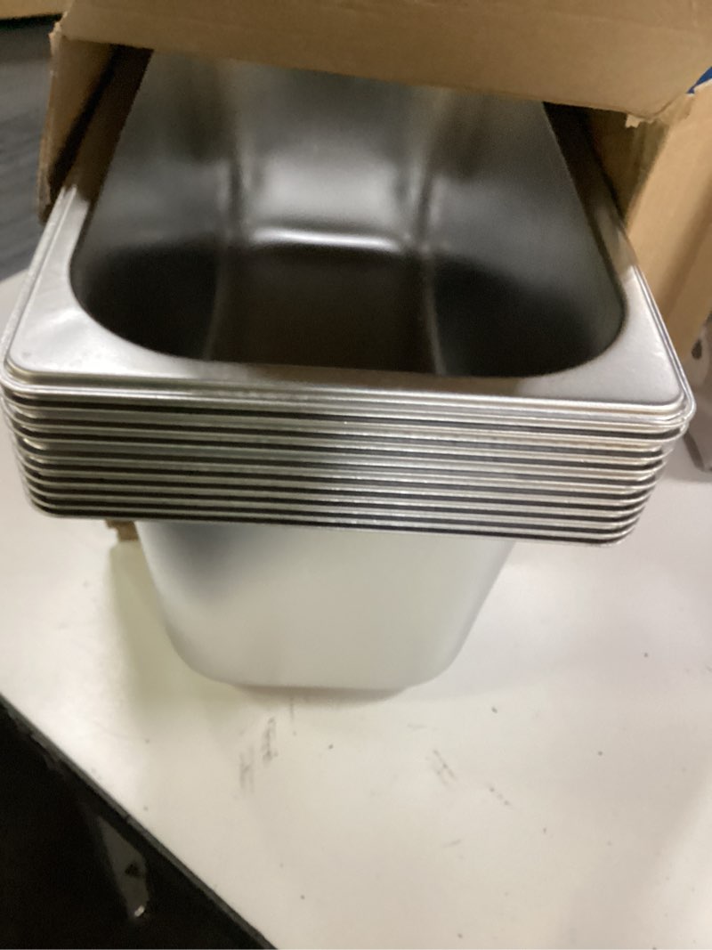 Condition photo showing Good Condition for 10 pack hotel pans stainless steel steam table pan 1/3 size, 0.8 mm thick anti jam warming pans for food warmer restaurant catering supplies, 12.8 x 6.9 inch(6 inch deep,standard) standard 6 inch deep