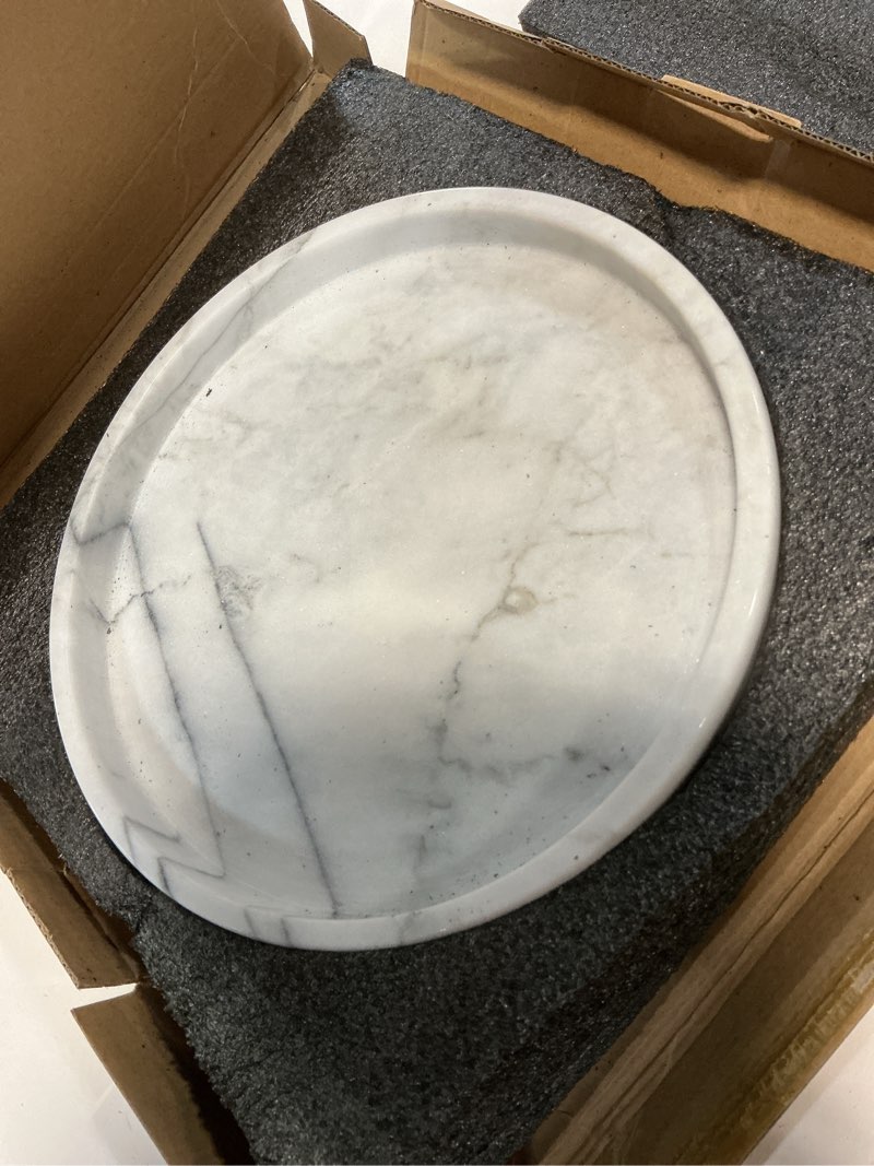 Condition photo showing Good Condition for circular marble stone decorative tray for counter, vanity, dresser, nightstand or desk, diameter 9-5/8 inches gray 9-5/8 inches
