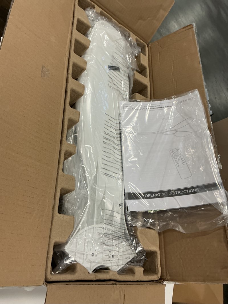 Condition photo showing Good Condition for 52 Inch 6 Speed High CFM Quiet DC Motor Modern Ceiling Fan with Lights Remote Control, 3 Blade White Gold Indoor Bedroom Living Room Ceiling Fan