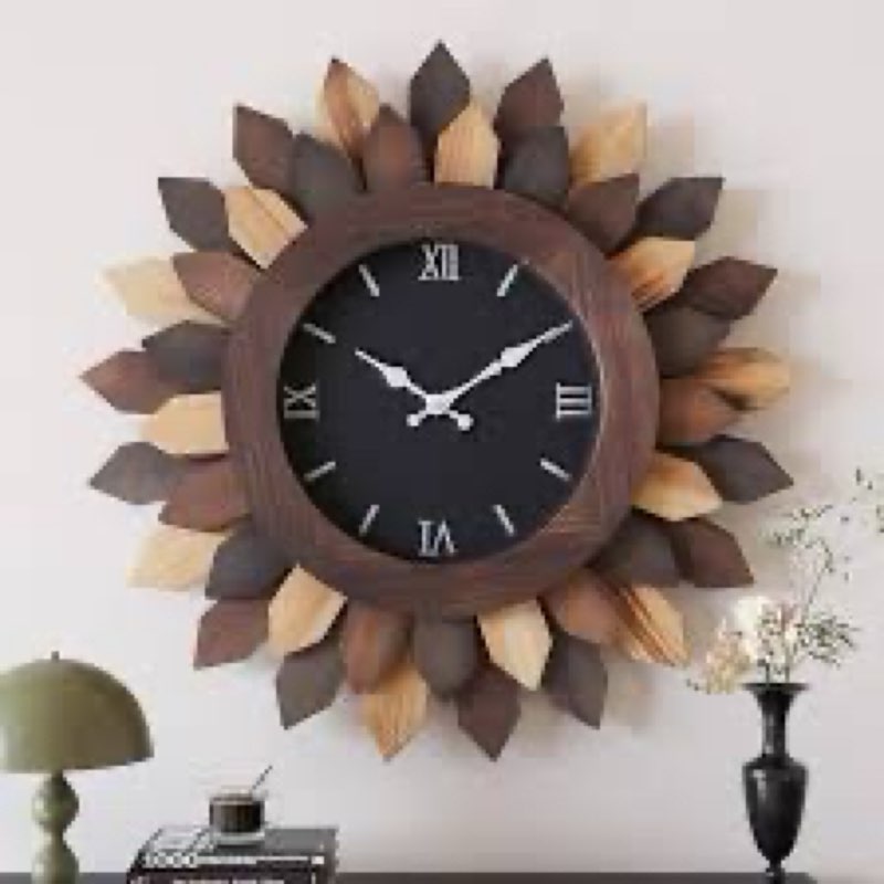 ( similar products) JXQXYN Wall Clocks for Living Room Decor, Modern Large Wall Clock, Sun Design with Two Tone Wood Gra