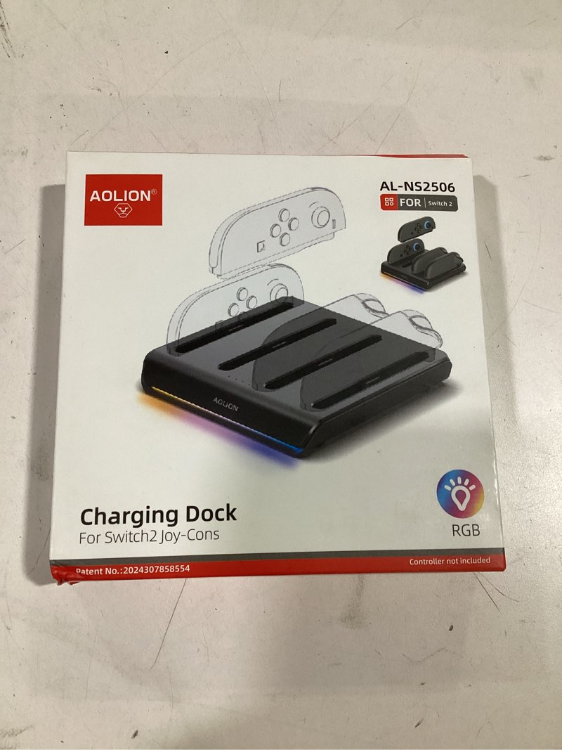 Condition photo showing New/Like New for Charger Dock for Nintend0 Switch 2 Joycon, 4-in-1 Switch 2 joycon Charging Dock with 8 RGB Lighting Modes, LED Indicators, 5V/2A Fast Magnetic Charging, Circuit Protection, and USB-C Cable (Black)
