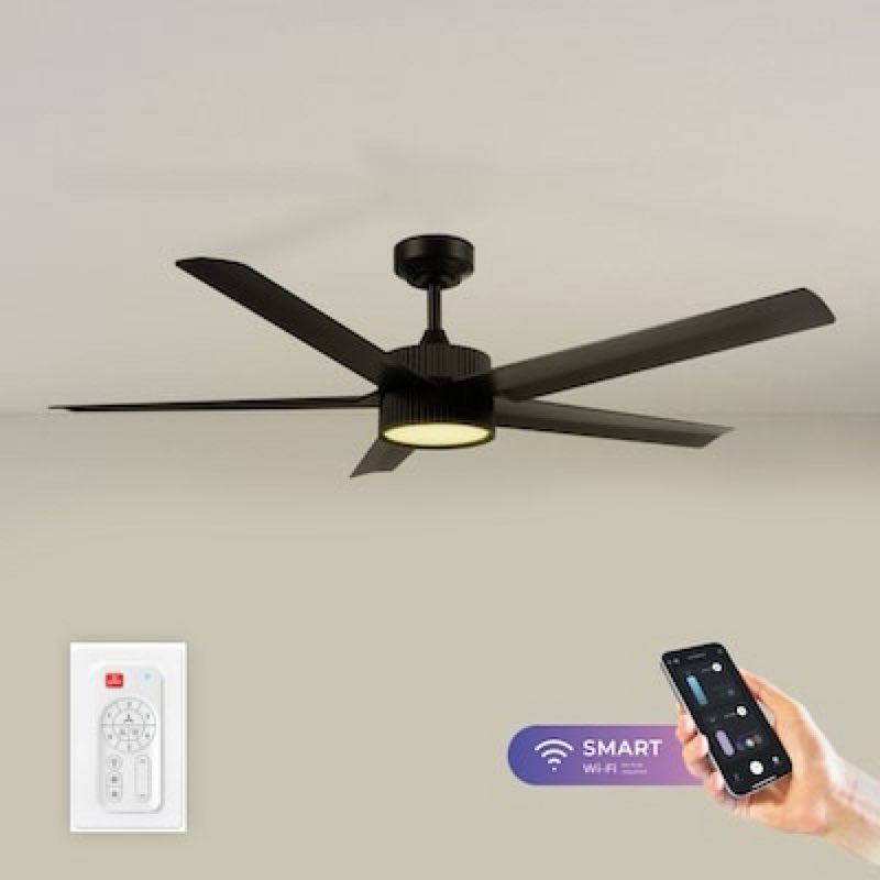  Globe Electric Novara 52-in Matte Black with Matte Black Blades Color-Changing Covered Outdoor