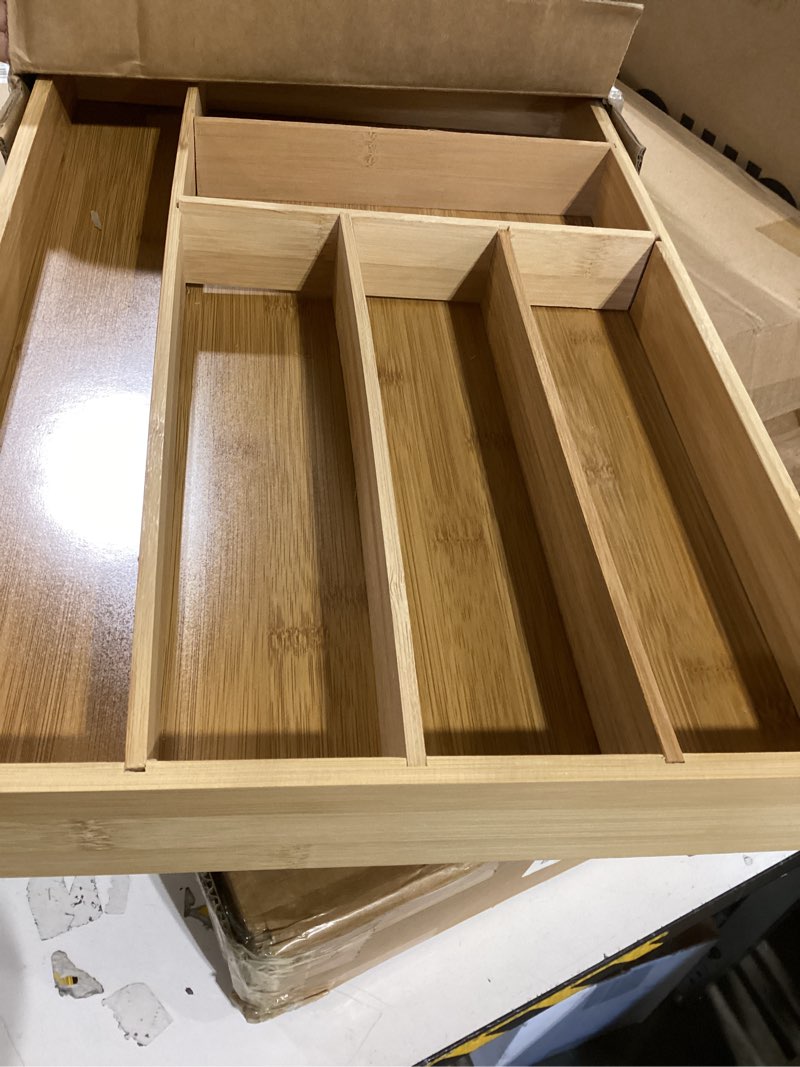 Condition photo showing As Is for home basics large bamboo cutlery tray