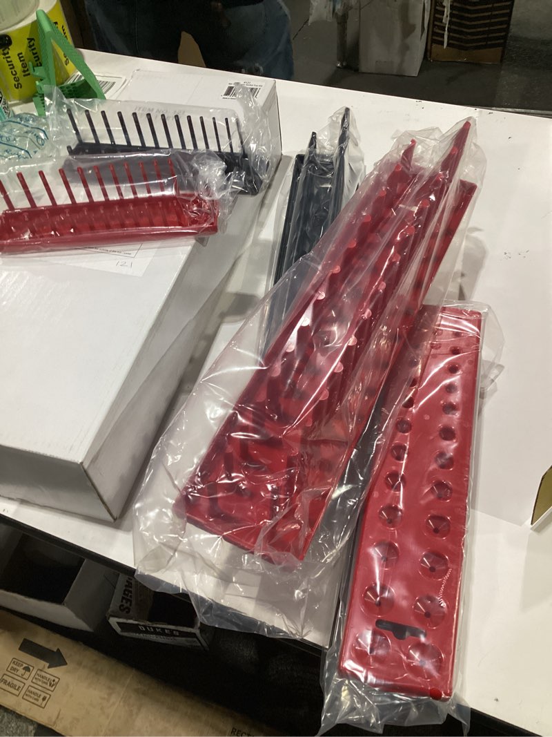 Condition photo showing New/Like New for aiuitio 6pcs socket organizer tray set, red sae & black metric socket storage trays, 1/4-inch, 3/8-inch & 1/2-inch drive deep and shallow socket holders for toolboxes 6pcs socket organizer (store 170 sockets)