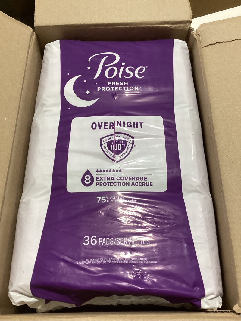 Condition photo showing Good Condition for Poise Overnight Incontinence & Postpartum Pads for Bladder Leaks, 8 Drop Extra Coverage, 72 Count (2 Packs of 36), Packaging May Vary Long 72