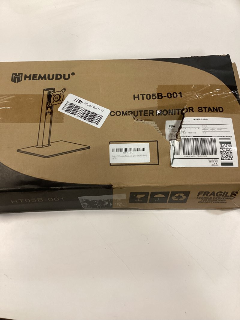 Condition photo showing New/Like New for Single LCD Computer Monitor Free-Standing Desk Stand Mount Riser for 13 inch to 32 inch screen with Swivel, Height Adjustable, Rotation, Vesa Base Stand Holds One (1) Screen up to 77Lbs(HT05B-001)) Black