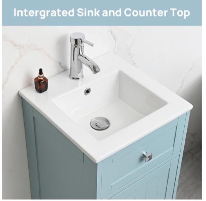 (Only sink)Wonline 16 in. W Single Integral Sink Freestanding Bath Vanity in Ice Blue