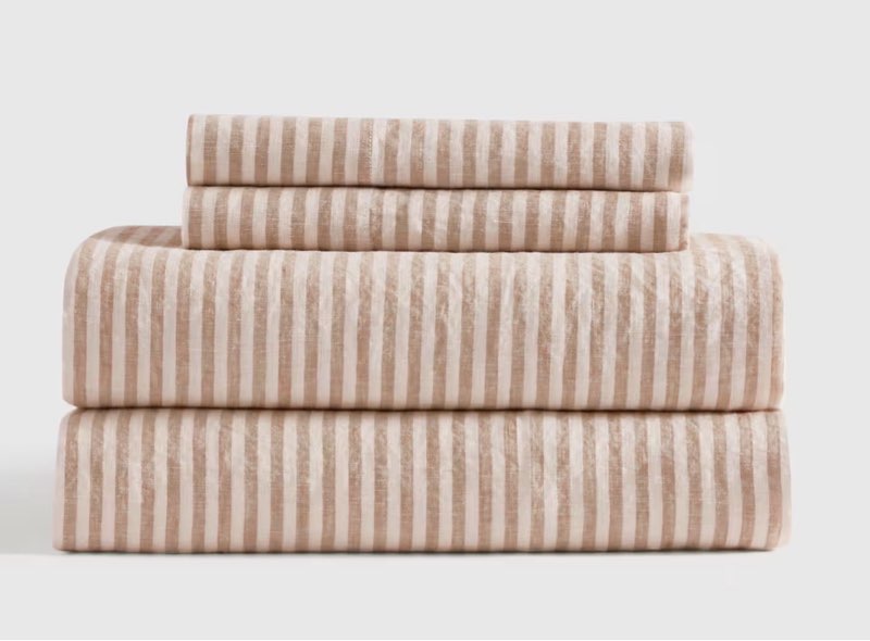 quince european linen sheet set 3 piece natural /white  king 