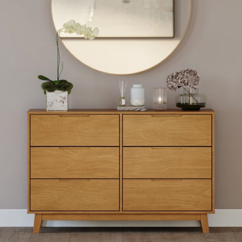 Caramel Jerred 6 Drawer 51" W Solid Wood Dresser