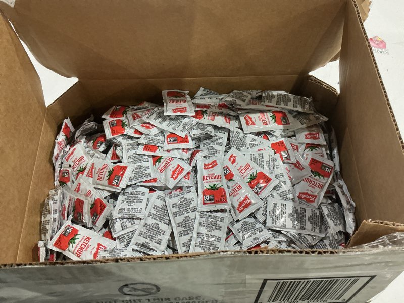 Condition photo showing New/Like New for french's tomato ketchup packets, 1000 count - one box of 1000 individual ketchup packets, perfect for takeout orders and condiment stations tomato ketchup 1000 count (pack of 1)
