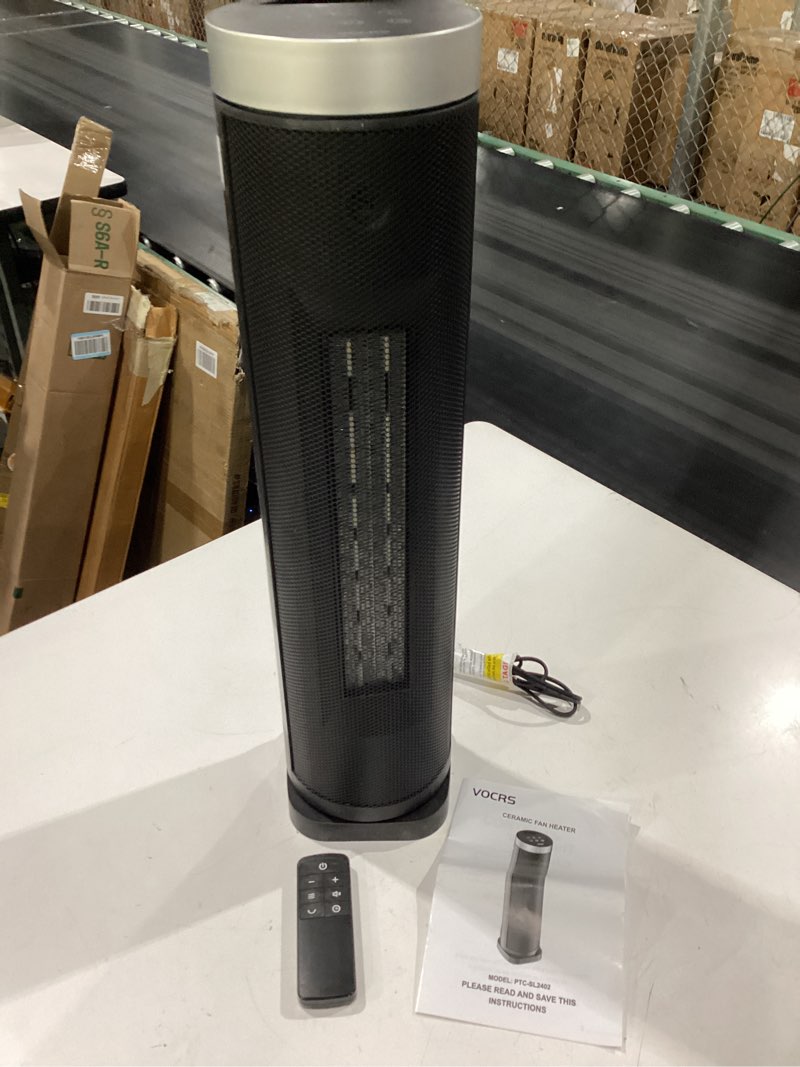 Condition photo showing Good Condition for **not tested**  space heater for indoor use with remote - 70° oscillating tower electric heater, 24 inchs, 12h timer, 1500w quiet ptc ceramic heating with thermostat, fast safety heat for office, home, bedroom