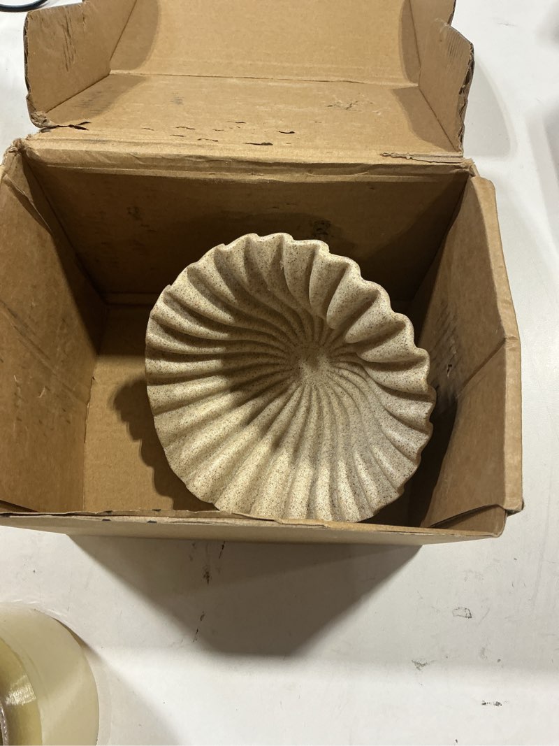 Condition photo showing Good Condition for small decorative bowl decor, scalloped pedestal bowls for modern home decor,ruffle decor,stylish key bowl for entry table,decorative fruit bowl for kitchen counter,artificial stone beige beige-b 6inch