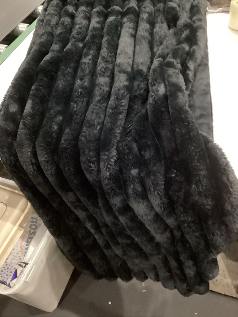 Condition photo showing As Is for iltb black faux fur n. fluffy fuzzy fuzzy throw blanket for couc