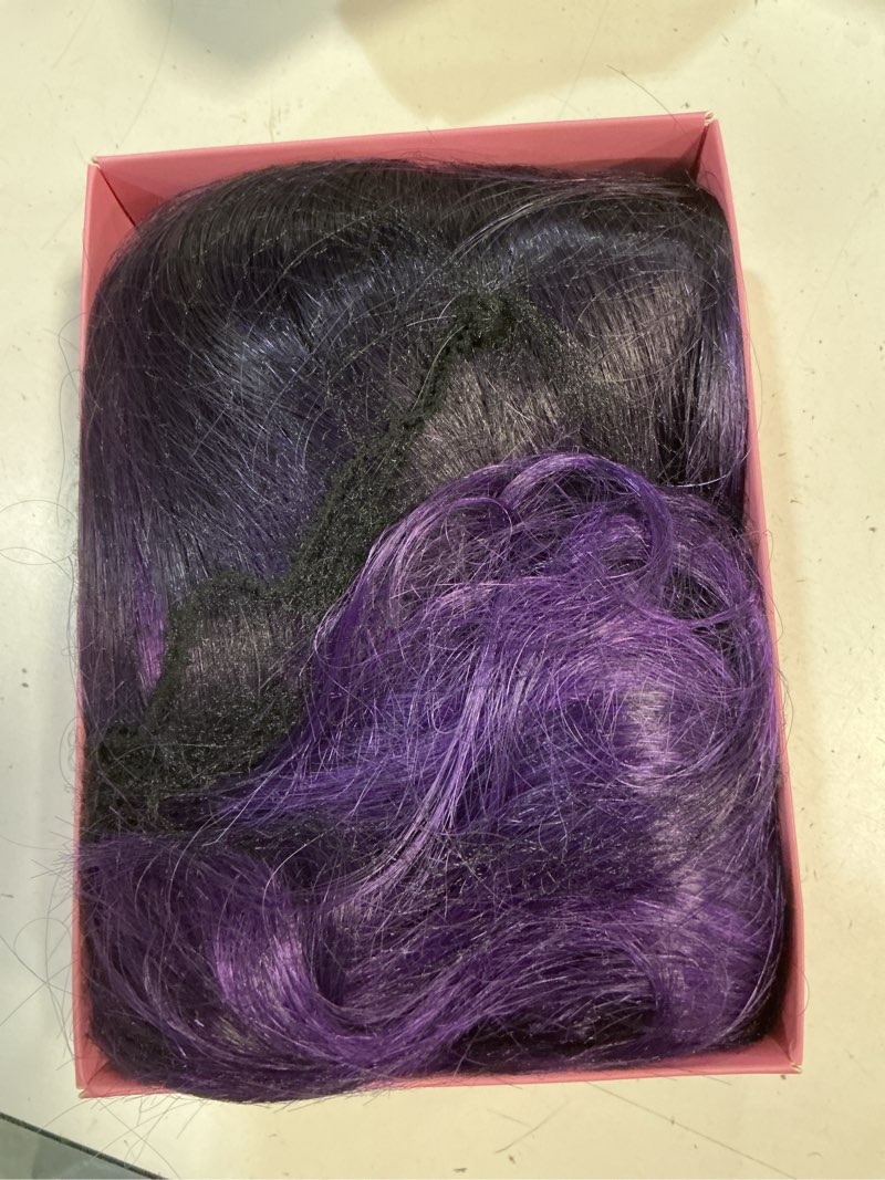 Condition photo showing As Is for nayoo purple wigs with bangs - long curly wavy hair wigs, heat resistant synthetic fiber, 24 inches (ombre purple) 24 inch ombre purple