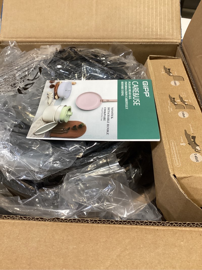 Condition photo showing As Is for gipp ceramic pots and pans set non stick, nonstick detachable handle cookware sets, non toxic induction kitchen pot and pan with removable handle, healthy rv cookware, dishwasher ?oven safe, 5 piece dark gray 5pcs