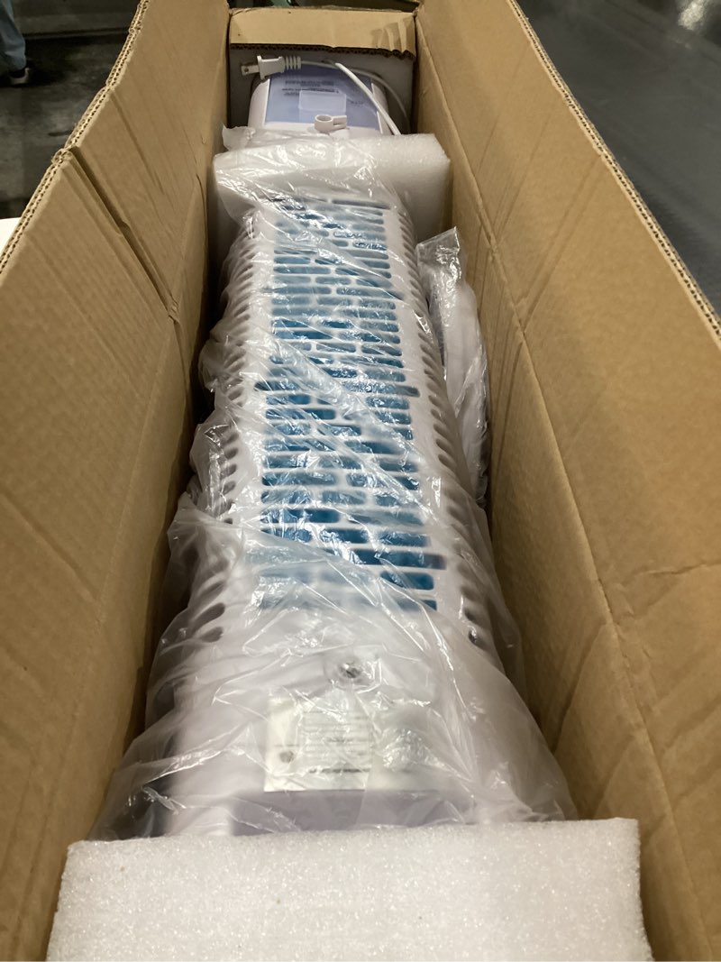 Condition photo showing As Is for SereneLife Evaporative Air Cooler Tower with Remote, 5L Tank, 4 Ice Boxes, 3 Speeds, Quiet Standing Cooler with Oscillation for Home, Office or Bedroom, Portable & Energy Efficient, 10” x 13” x 39”