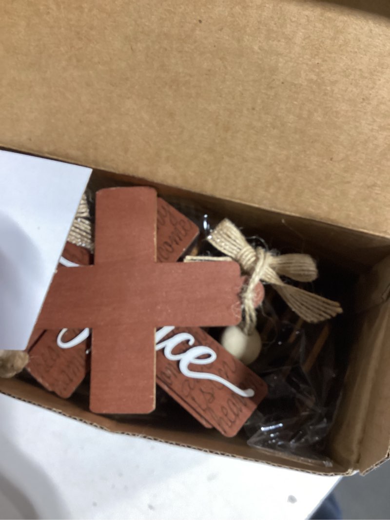 Condition photo showing Good Condition for 24 Pcs Christmas Wooden Cross Ornaments for Tree Christian Religious Cross Church Hanging Ornaments Decorations Bulk Farmhouse Gift for Xmas Holiday Church Home Decor(Classic Style)