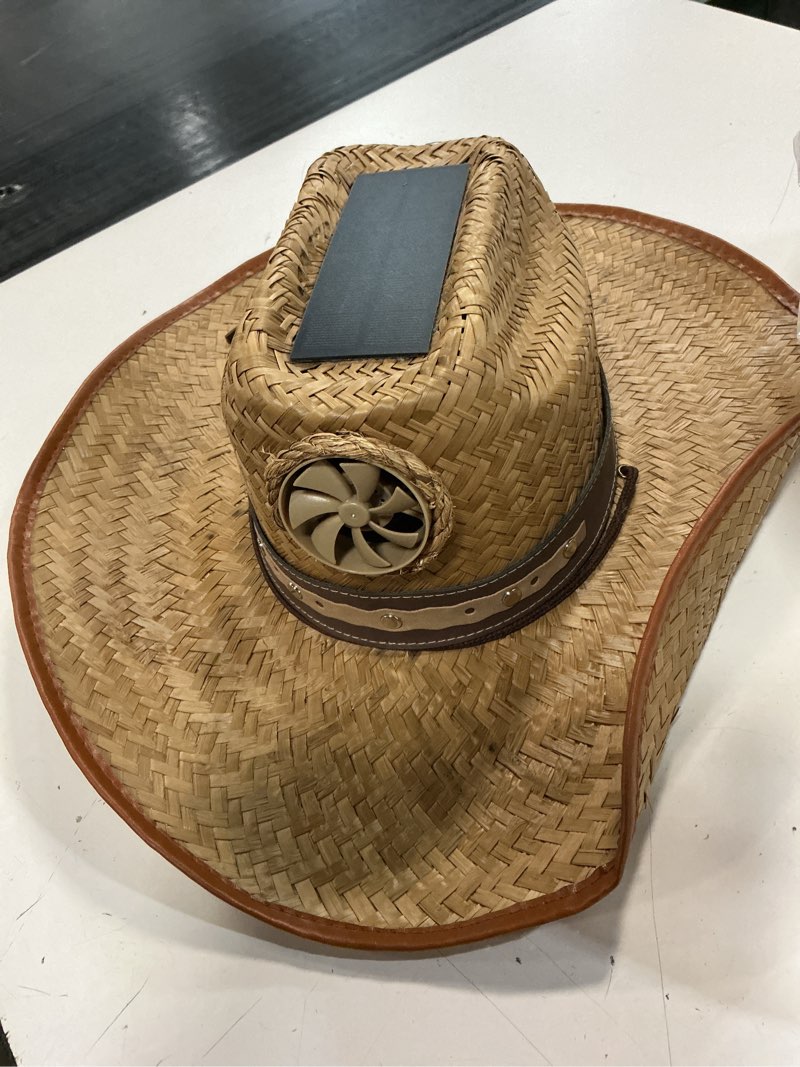 Condition photo showing Good Condition for cooling sun straw solar men's palm leaf cowboy hat w. band large